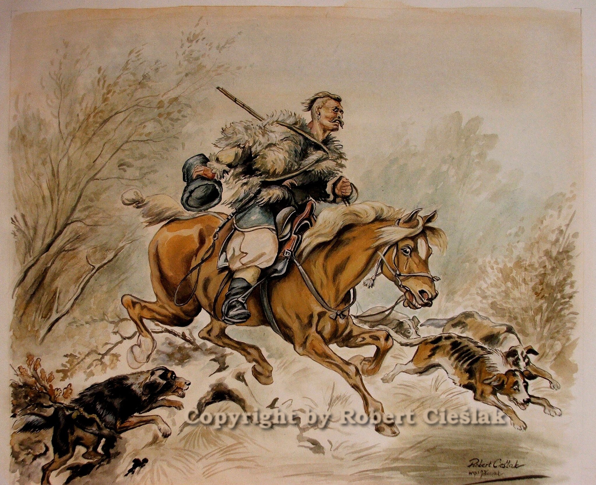 Juliusz Kossak-Polowanie par force z ogarami