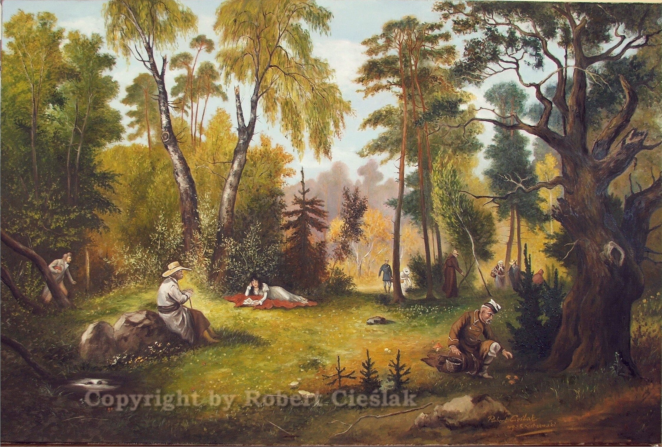 Franciszek Kostrzewski - Grzybobranie - ilustracja do II księgi Pana Tadeusza